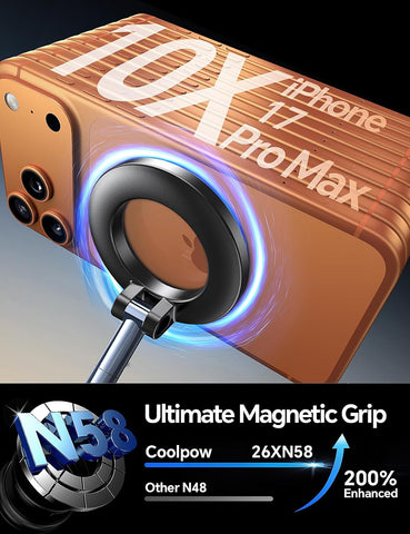 Coolpow【Newest Vacuum Magnetic Phone Holder for Car Phone Holder Mount【Movable Vacuum Suction】 Magsafe Car Mount Cell Phone Holders for Your Car Accessories for Women Men for iPhone 17 16 -Black