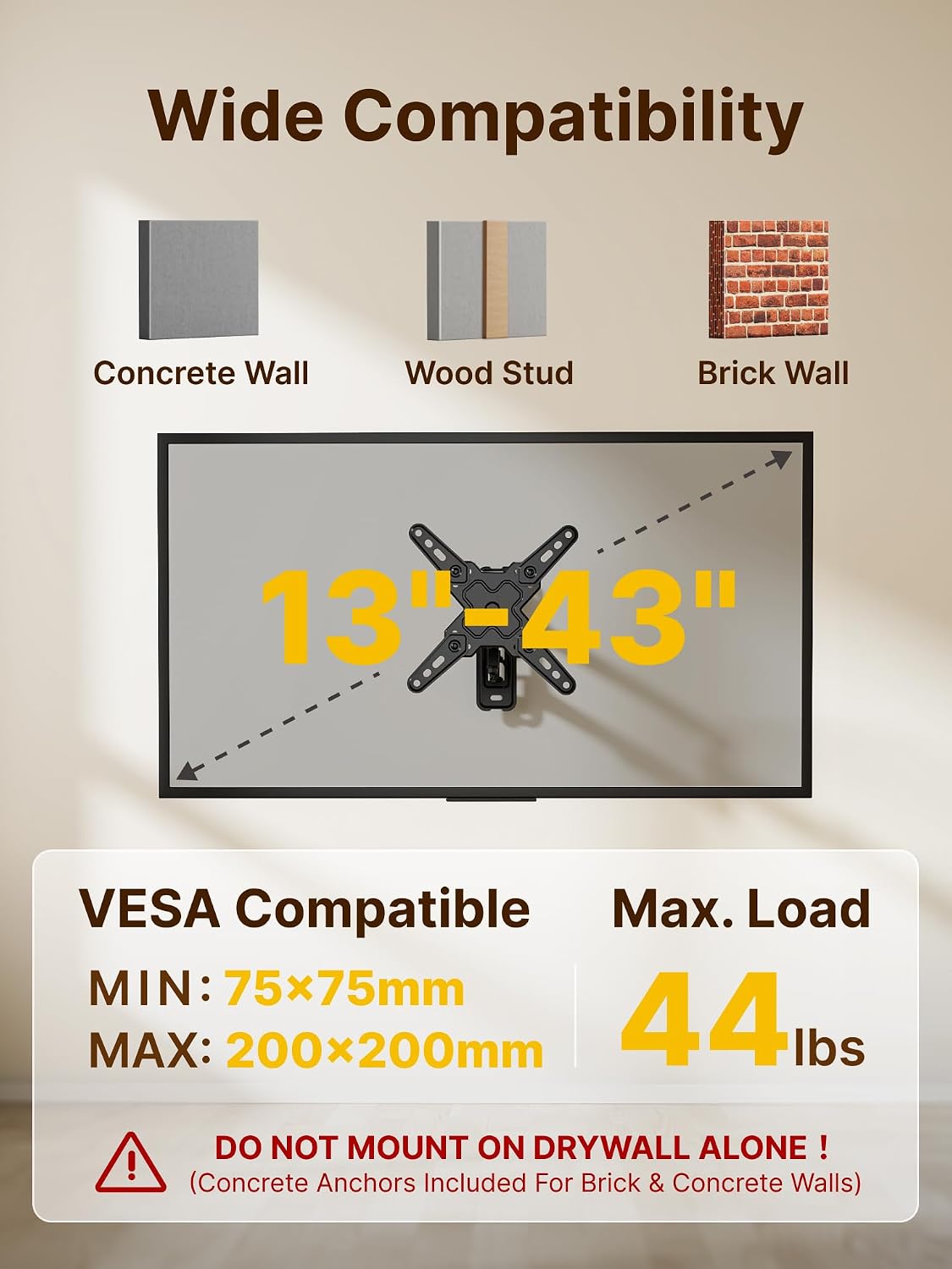 monTEK Full Motion Small TV Wall Mount for 13-43 Inch TVs up to 44 lb