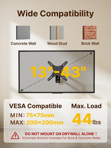 monTEK Full Motion Small TV Wall Mount for 13-43 Inch TVs up to 44 lb