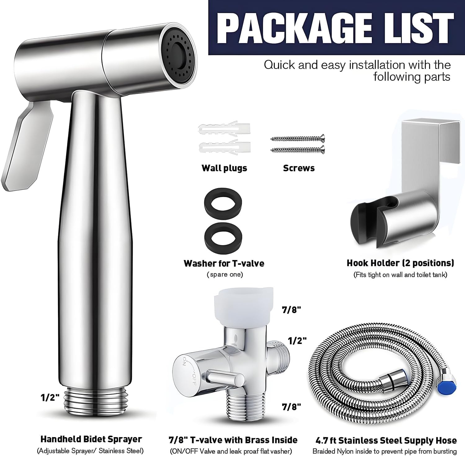 Handheld Bidet Sprayer-Bidet Attachment for Toilet, Premium Stainless Steel