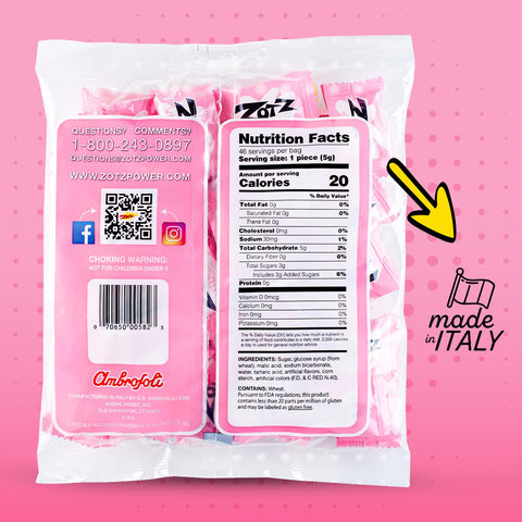 ZOTZ Fizzy Sour Candy Bulk - Retro Italian Hard Candy Individually Wrapped - Classic Nostalgic Watermelon Flavor - 46 Pieces Bag for Party Favors, Goodie Bags, Piñata & Candy Buffet