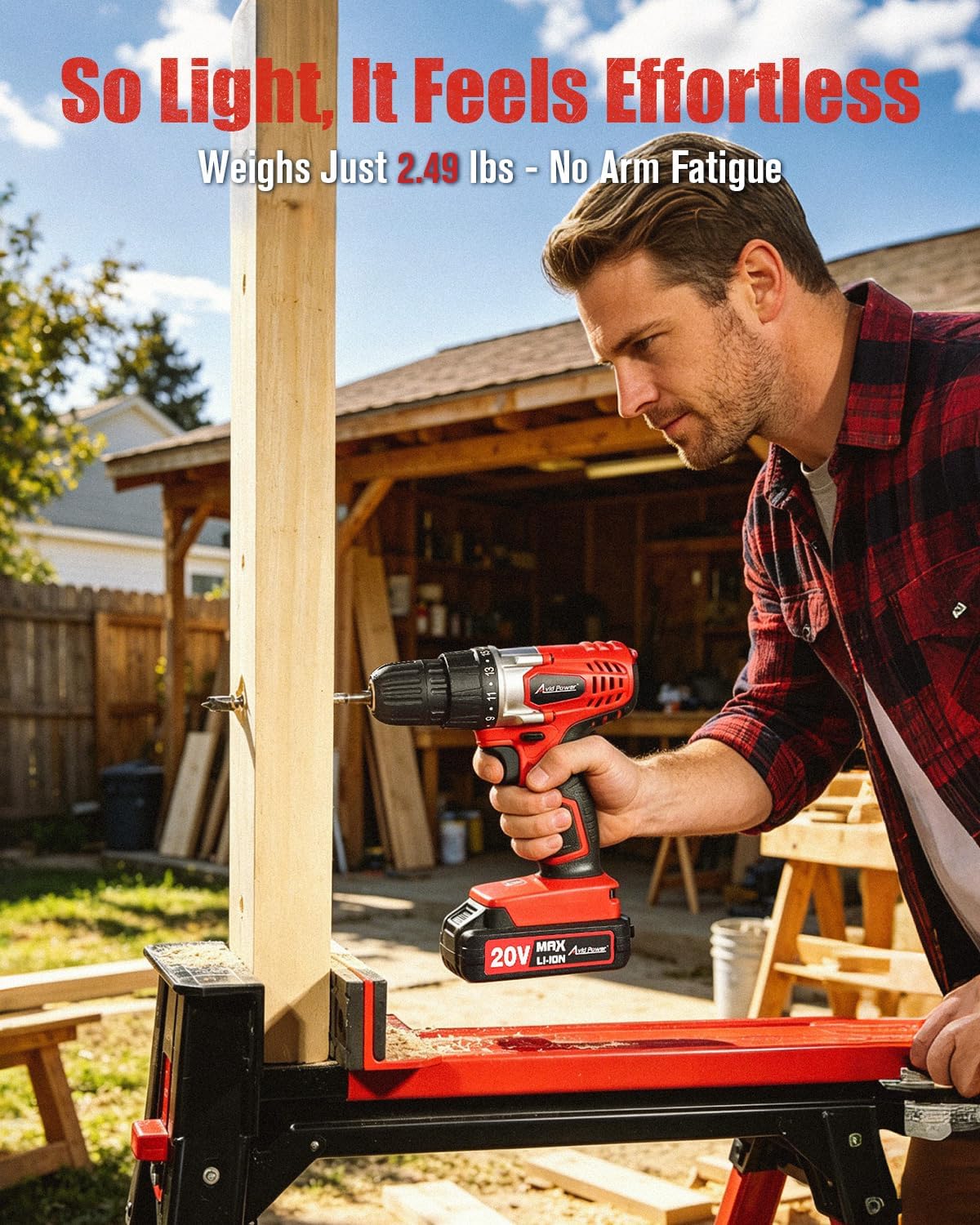 AVID POWER 20V Cordless Drill Set for Home DIY & Beginner Projects - Lightweight Power Drill with Battery Charger & 22 Bits, Variable Speed, 3/8" Keyless Chuck, Ideal for Furniture Assembly (Red)