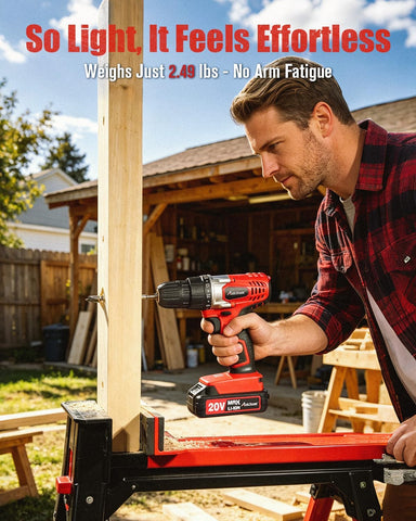 AVID POWER 20V Cordless Drill Set for Home DIY & Beginner Projects - Lightweight Power Drill with Battery Charger & 22 Bits, Variable Speed, 3/8" Keyless Chuck, Ideal for Furniture Assembly (Red)