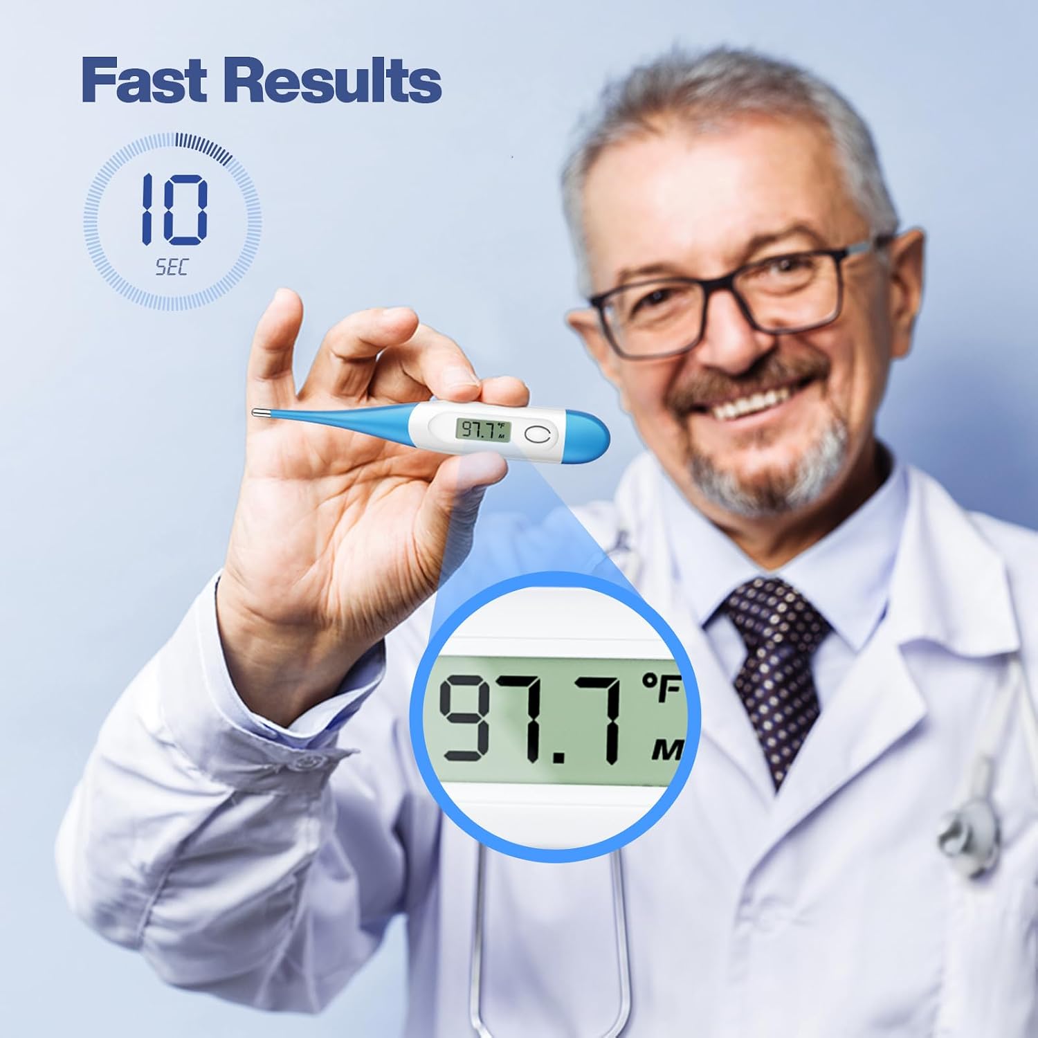 Boncare 10 Seconds Oral Thermometer for Adults and Kids, Light Blue