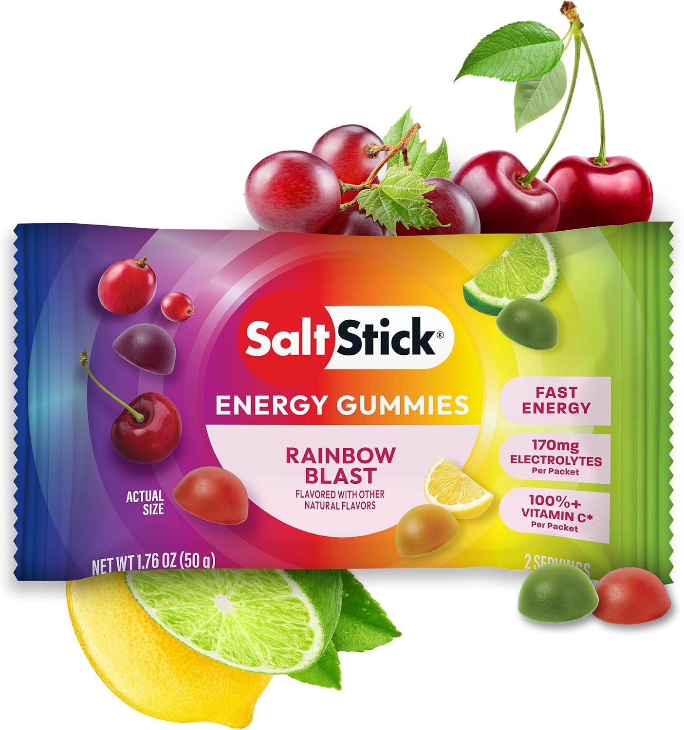 SaltStick Energy Chews Rainbow Blast Energy Gummies 10 Bags/ 20 Servings