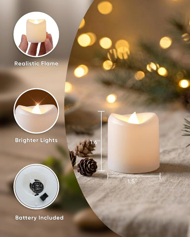 White LED Flameless Votive Tealight Candles, Warm White, 1.5"x1.6", 24 Pack
