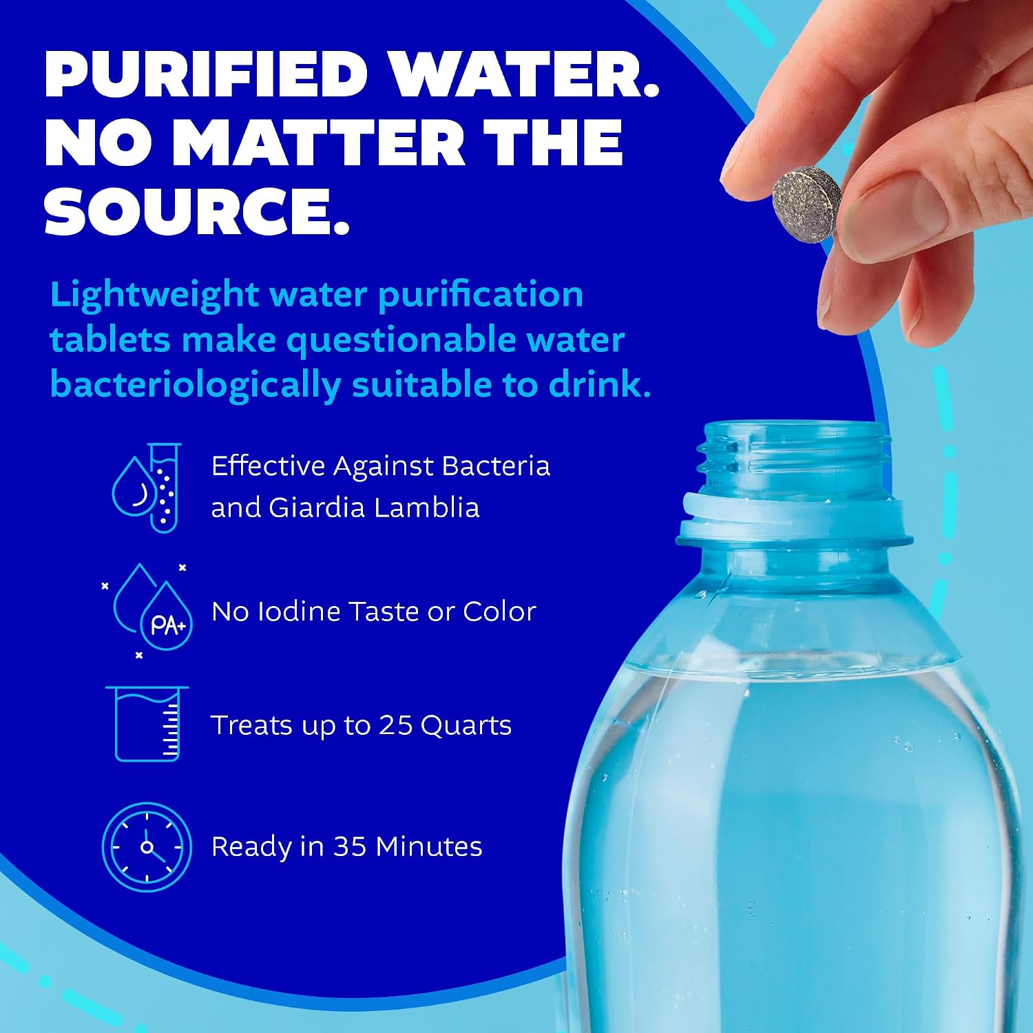 Potable Aqua Water Purification Tablets With PA Plus - Two 50 count Bottles