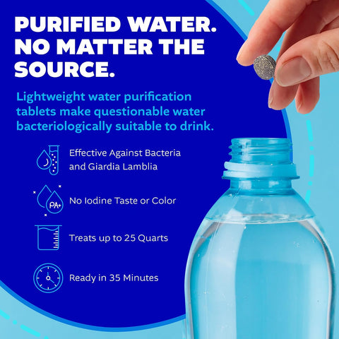 Potable Aqua Water Purification Tablets With PA Plus - Two 50 count Bottles