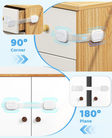 16 Pack Cabinet Locks Baby Proofing, Child Proof Cabinet Locks with 3M Adhesive - Easy Installation with Adjustable Straps, Multi-Purpose Child Safety Latches for Drawers Fridge Trash Cans Toilets