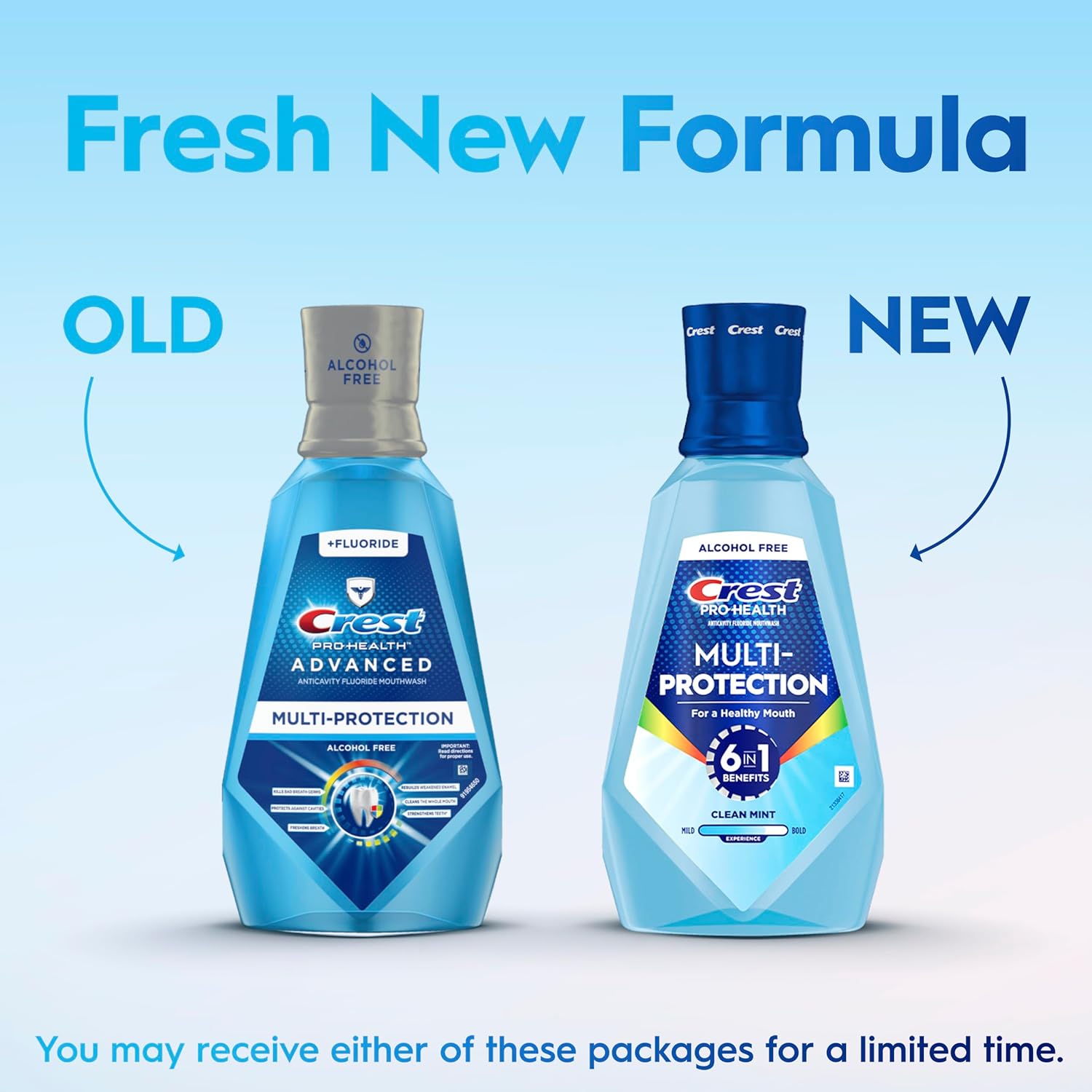 Crest Mouthwash Pro Health Multi-Protection, 1L, 2 Pack, 6-in-1 Benefits, Alcohol Free, Enamel Repair, Breath Freshener, Anti Cavity, Fluoride mouthwash, Bad Breath Treatment for Adults, Contains CPC