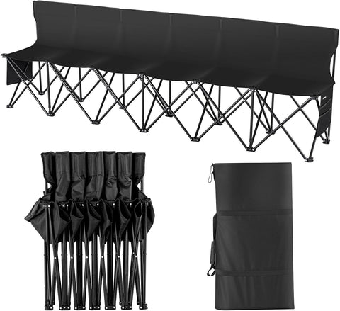 VEVOR Portable Folding B ench, 6 Seats Foldable Sideline B ench, Outdoor Camping Bench Chair with Carry Bag & Backrest, Team Sport Sideline B ench, No Assembly Instant Seating, Black