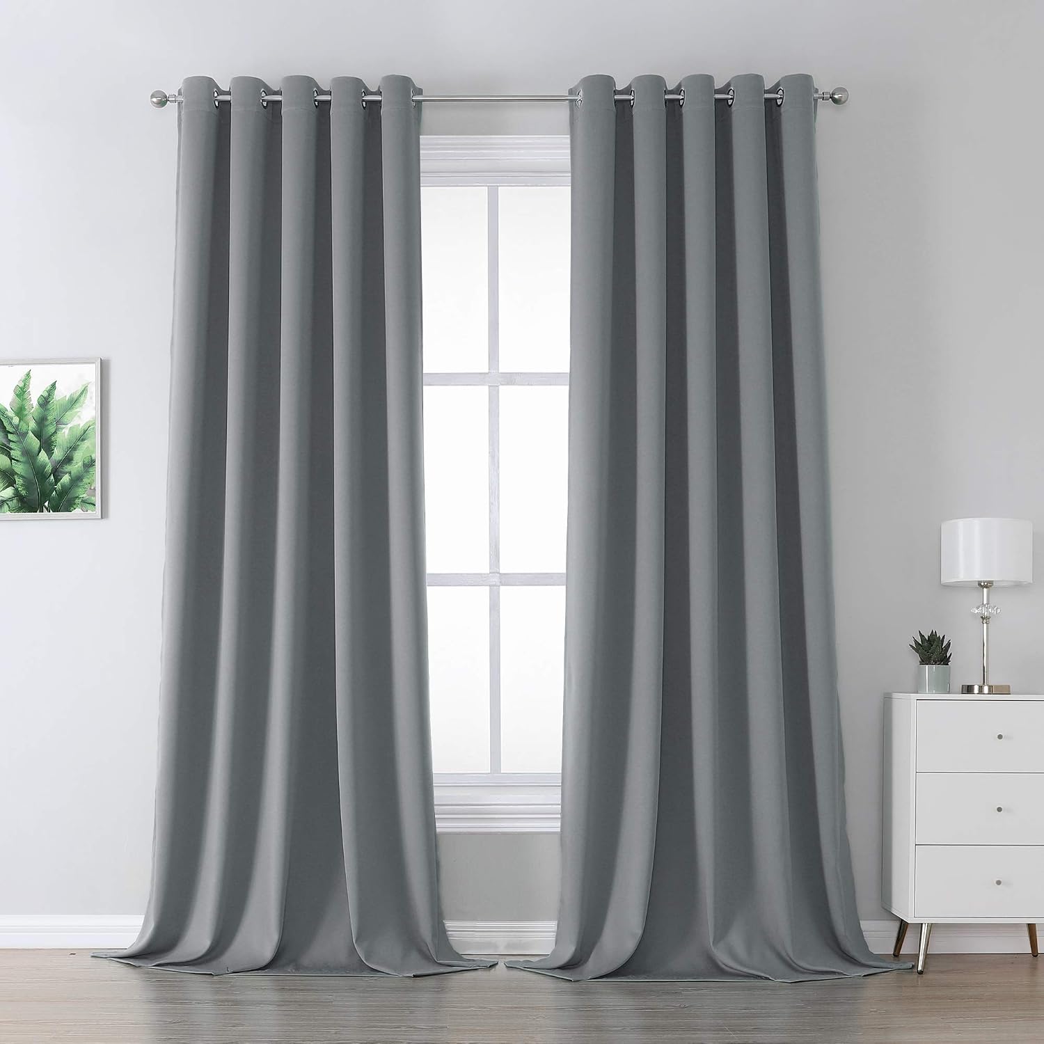 DUALIFE Grey Blackout Curtains for Bedroom 108 inches Long 2 Panels Grommet Window Treatment Thermal Insulated Room Darkening Window Panels Drapes for Living Room 60x108 inch Length