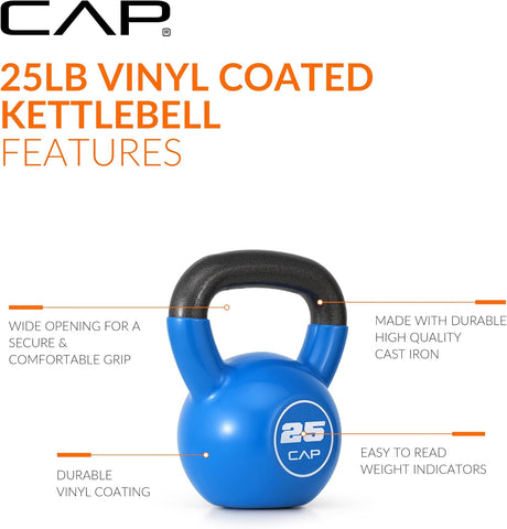 CAP Vinyl Coated Cast Iron Kettlebell, 10-50 LB Home Gym Weight