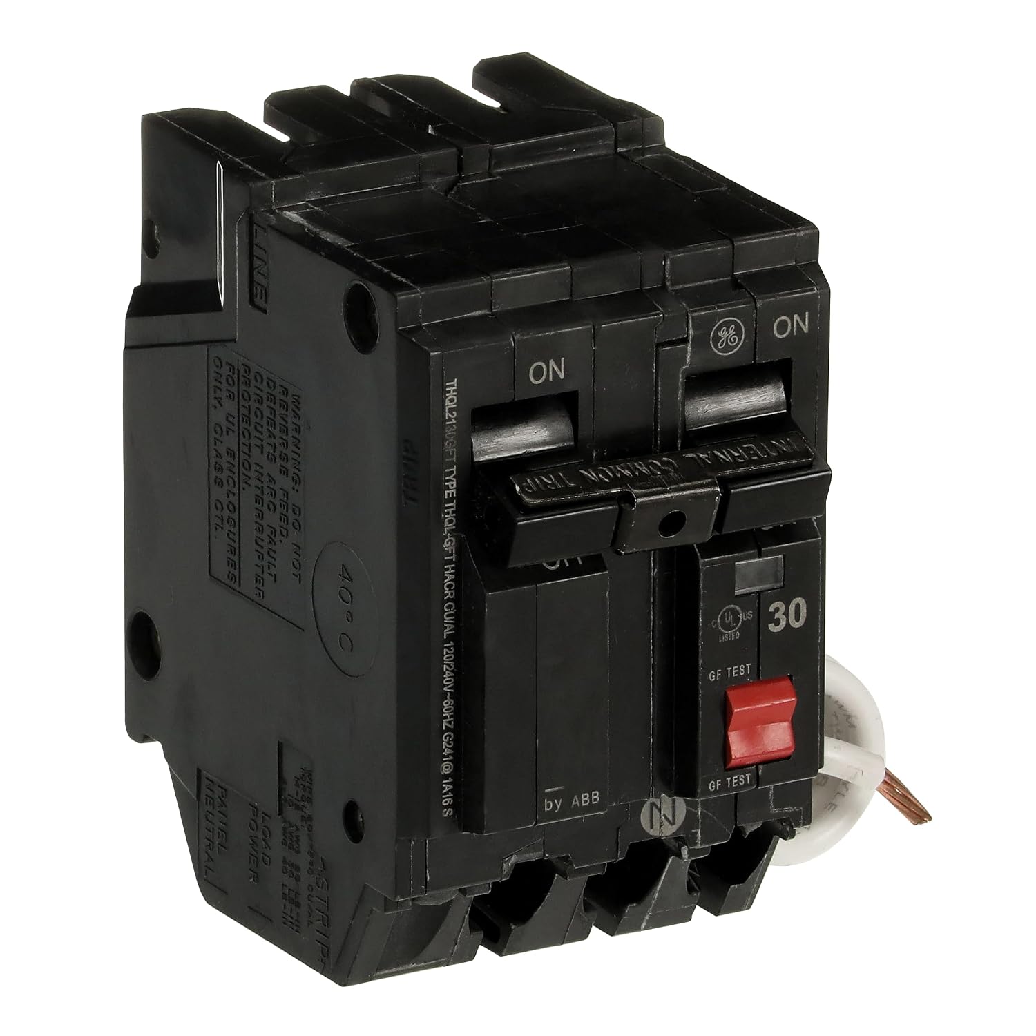 ABB Q-Line® THQL2130GFT 30A Double Pole Circuit Breaker • 30 Amp Double Pole Ground Fault Breaker with Self-Test • 120/240 VAC 2-Pole GFCI Breaker • Ground Fault Circuit Interrupter