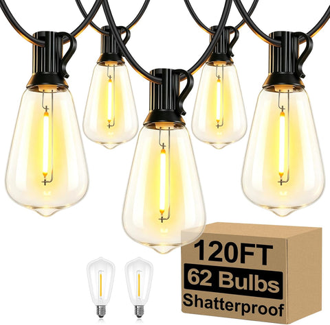 Brightever 120FT Outdoor String Lights 62 Bulbs, Waterproof Patio Lights