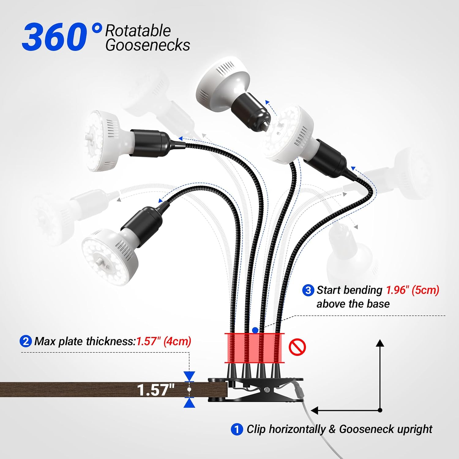 Barrina Orbgrow OG11A4 Clip On Grow Light for Indoor Plants, 5000K 44W