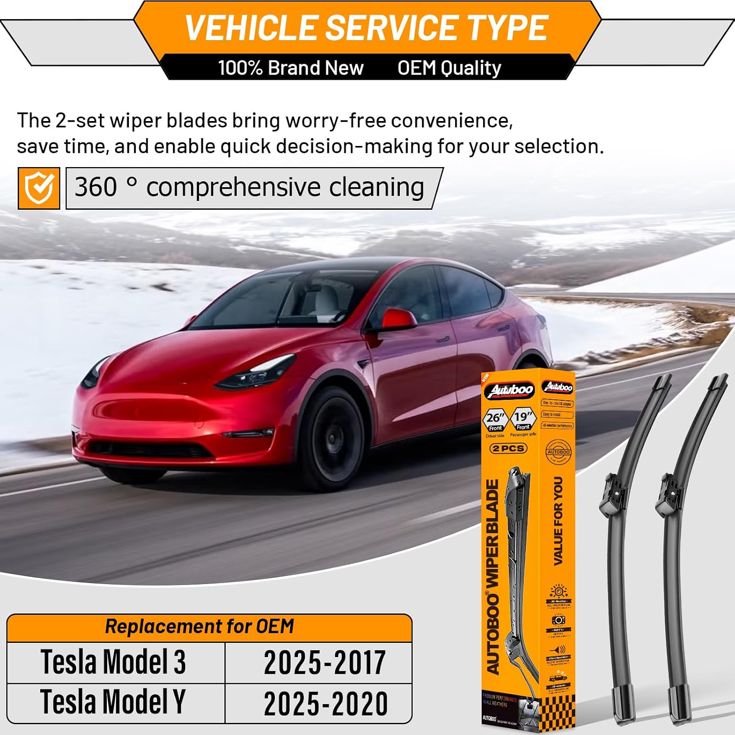 AUTOBOO Windshield Wiper Blade Replacement for Tesla Model 3 Y 2017-2025