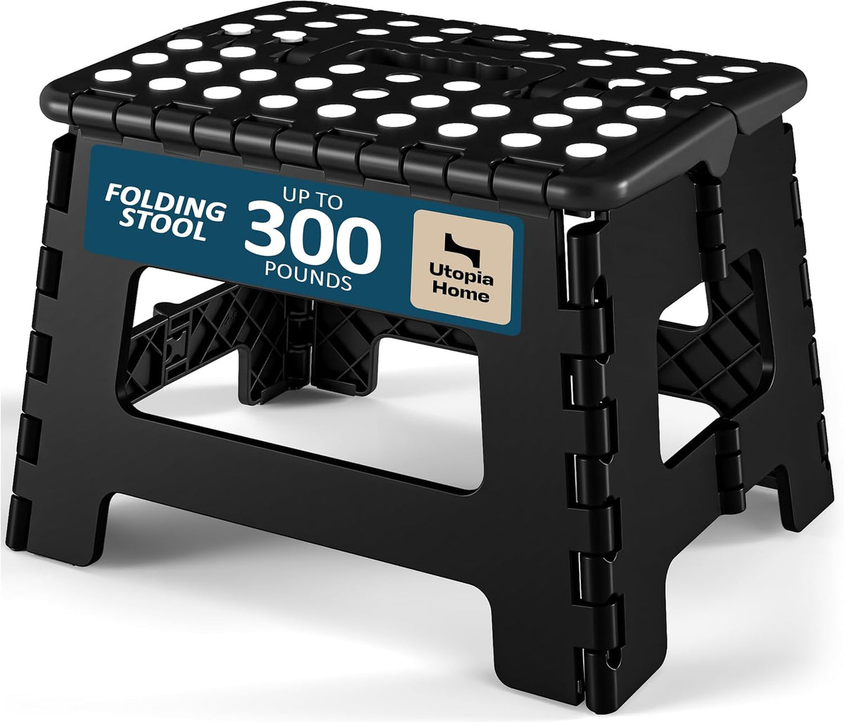 Utopia Home Folding Step Stool 9 Inch, Anti-Slip, Black, 1-Pack