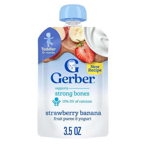 Gerber Toddler Food, Strawberry Banana, Fruit Puree and Yogurt Pouch. No Added Sweeteners, 12PK
