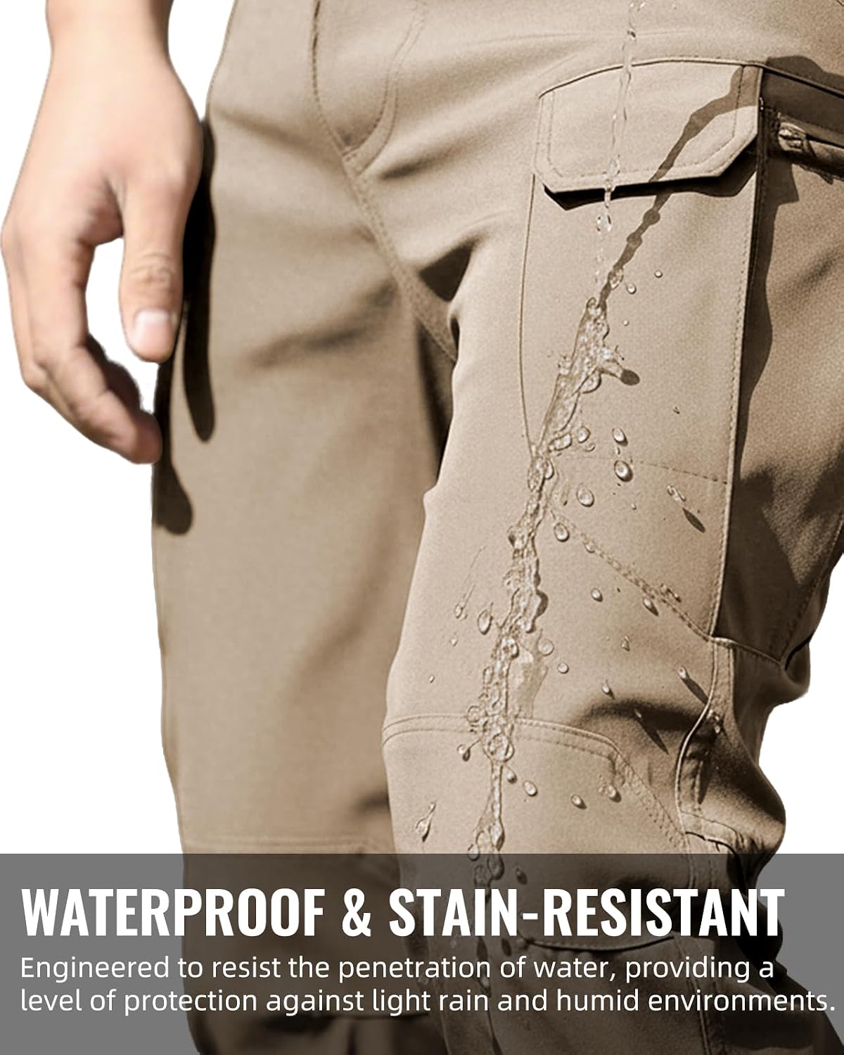 Men's Tactical Pants Stretch Waterproof Fabric Durable Cargo Pants for Hiking Casual Work Multi Pockets (No Belt)