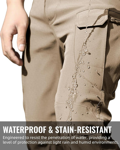 Men's Tactical Pants Stretch Waterproof Fabric Durable Cargo Pants for Hiking Casual Work Multi Pockets (No Belt)
