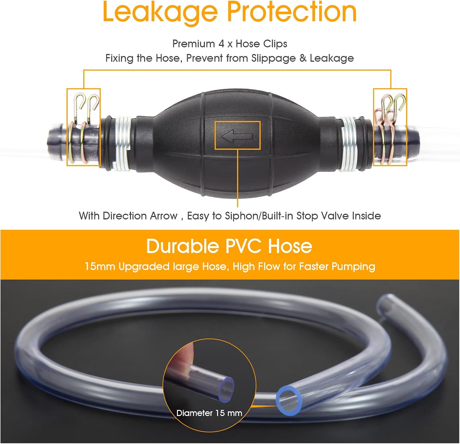 H-veenjor Gasoline Siphon Hose Pump, Hand Water Transfer Pump