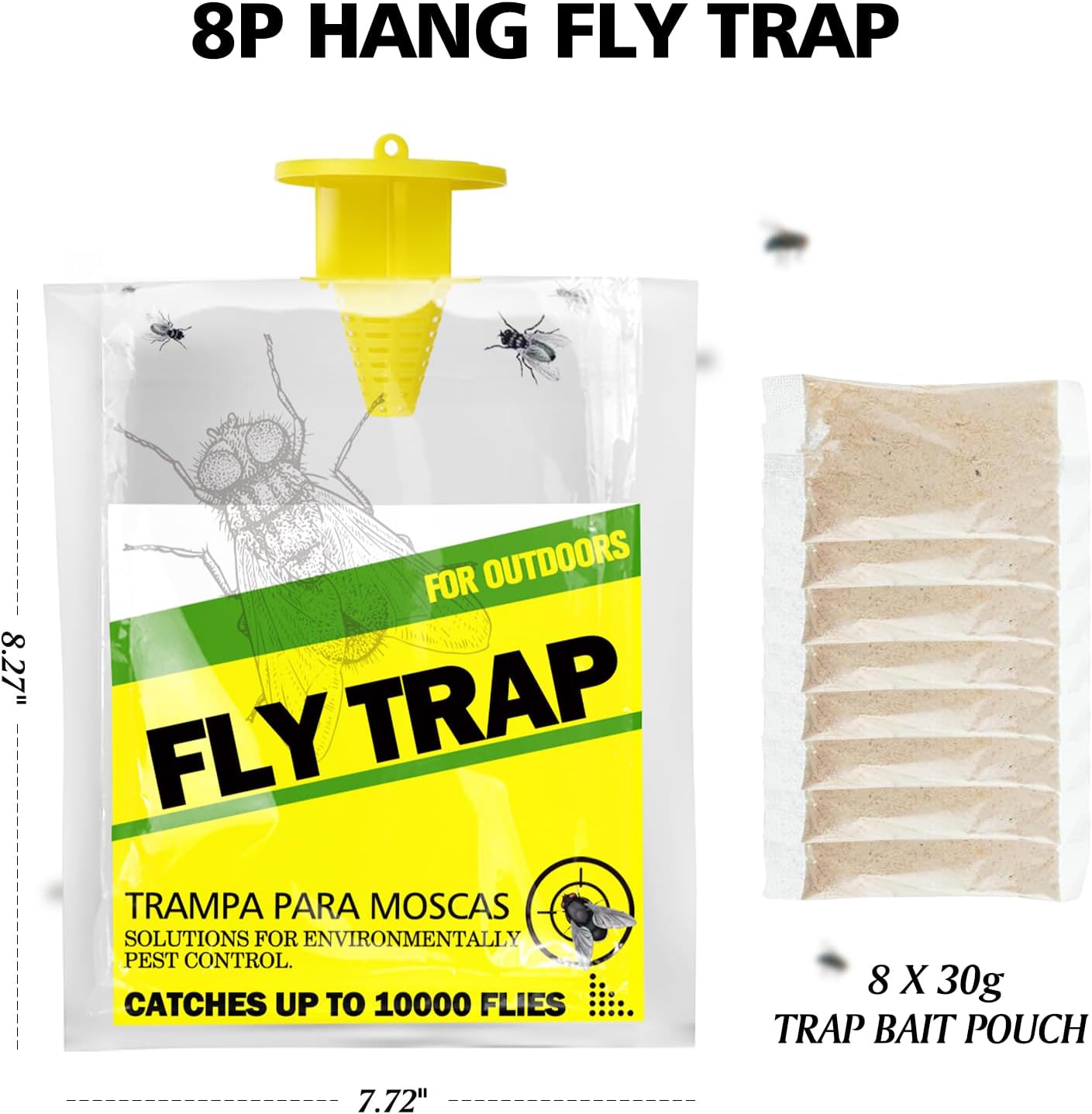 8 Pack Outdoor Hanging Fly Traps, Disposable Flies Killer Trap Bag Catcher