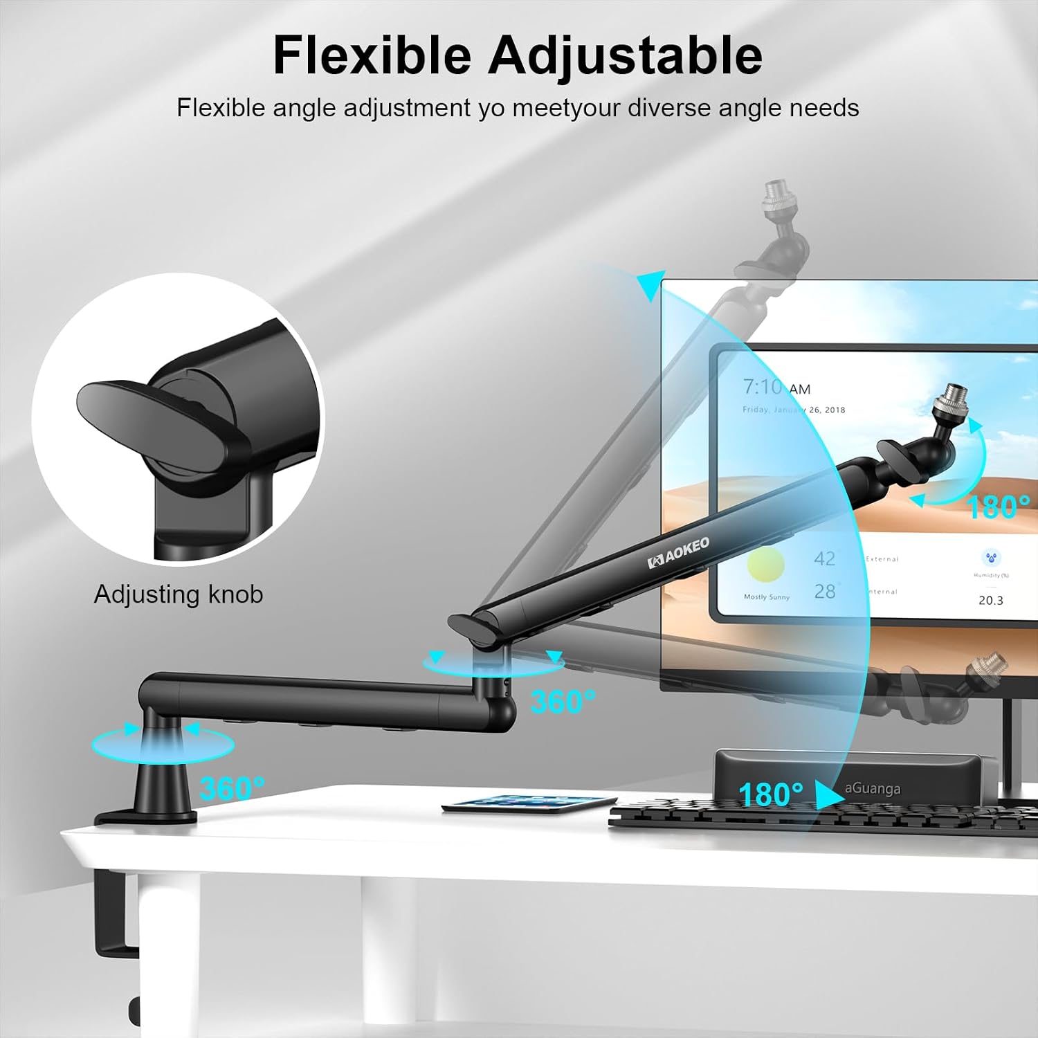 Microphone Arm,Aokeo AK-55 Desk Low Profile Adjustable Mic Boom Arm Stand,Suitable For Blue Yeti,Snowball iCE, HyperX QuadCast,SoloCast,Elgato Wave,Etc