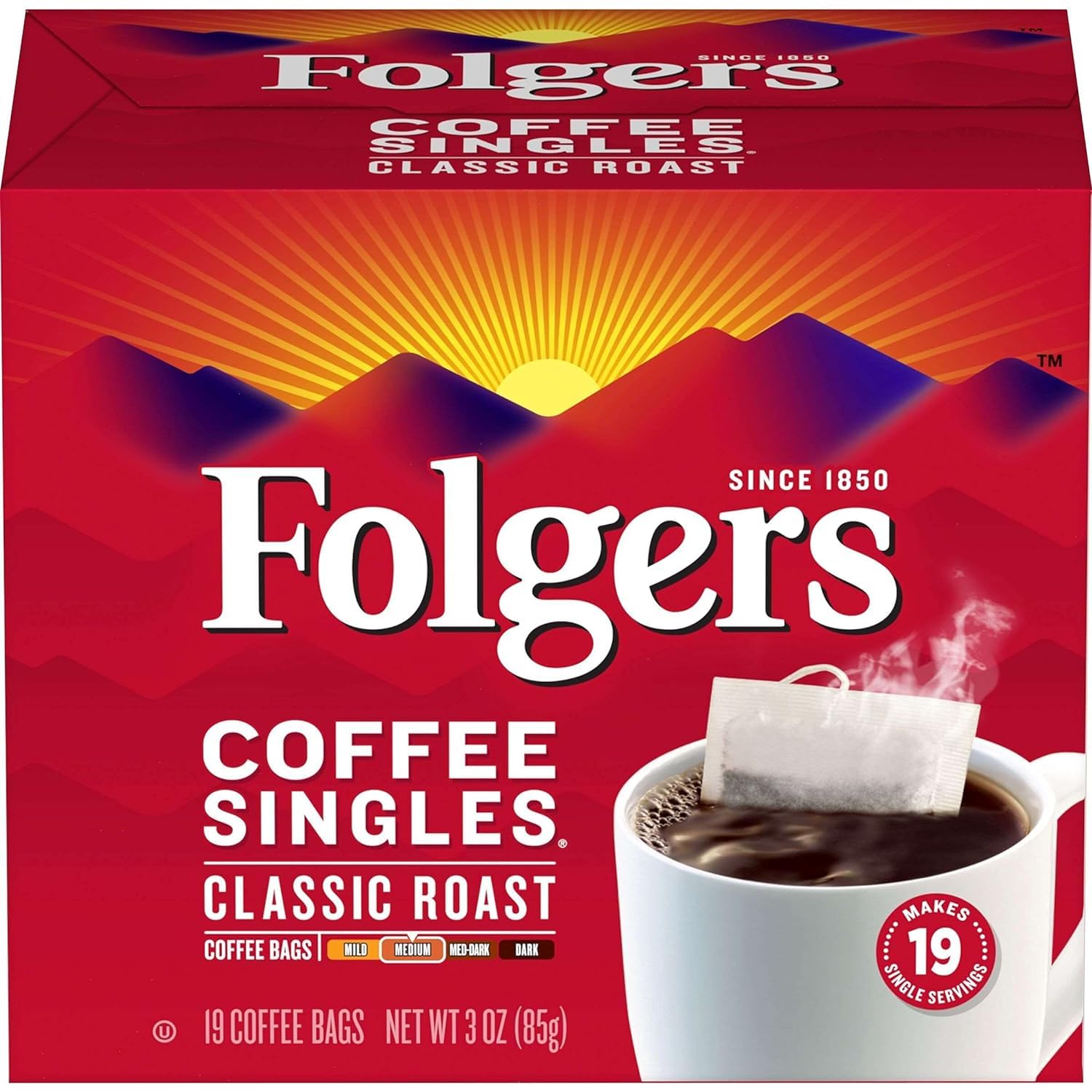 Folgers Coffee Singles Classic Roast Medium Roast Coffee, 228 Single Serve Coffee Bags