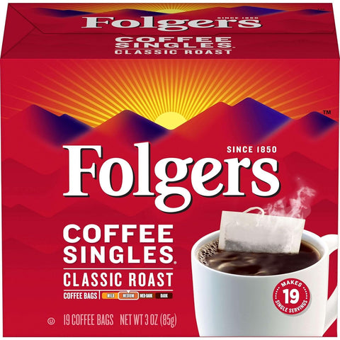 Folgers Coffee Singles Classic Roast Medium Roast Coffee, 228 Single Serve Coffee Bags