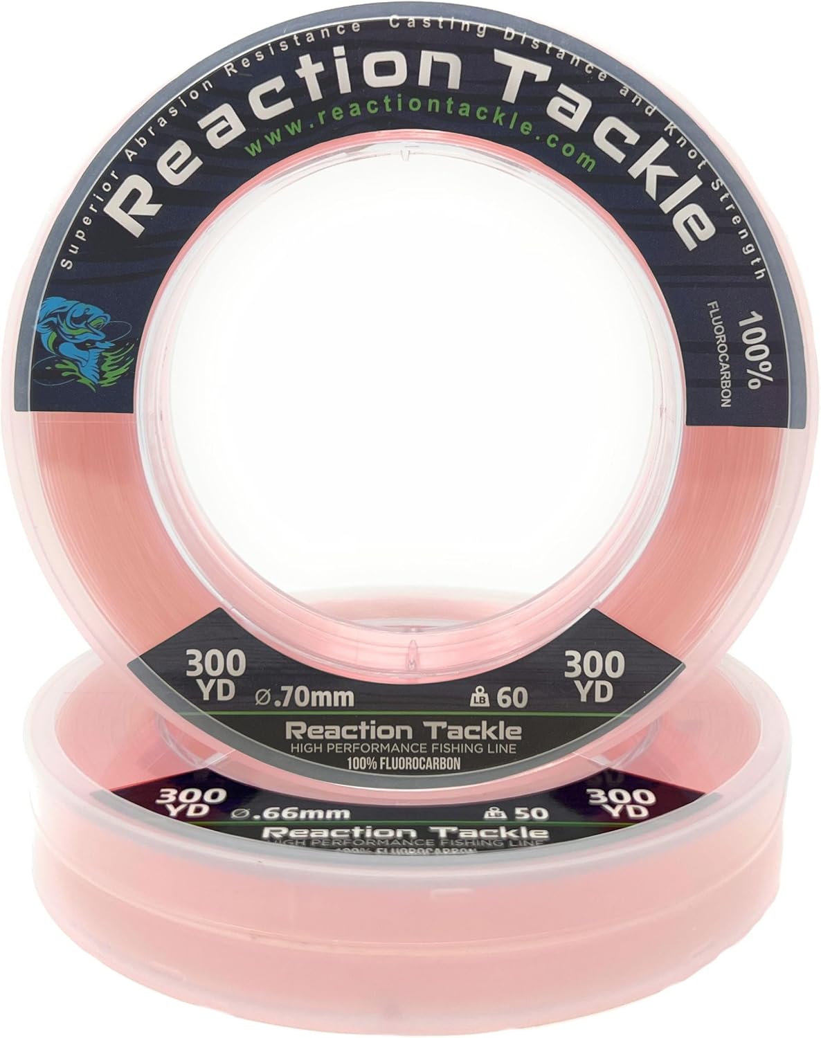 Reaction Tackle 100% Pure Fluorocarbon Fishing Line - High Strength, Abrasion-Resistant, Fast-Sinking, Virtually Invisible - Saltwater and Freshwater Leader Line