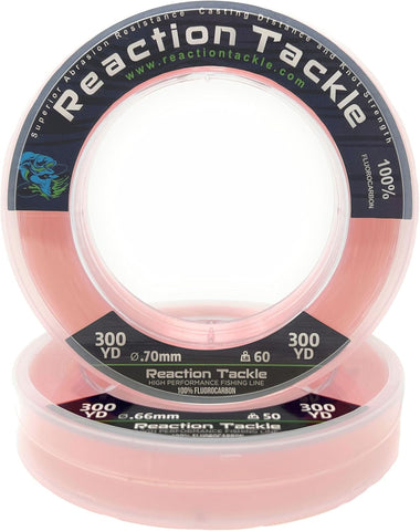 Reaction Tackle 100% Pure Fluorocarbon Fishing Line - High Strength, Abrasion-Resistant, Fast-Sinking, Virtually Invisible - Saltwater and Freshwater Leader Line