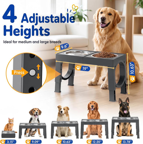 XIAZ Elevated Dog Bowls Large Breed Raised Dogs Bowl Stand Large/Medium Sized Dog Stainless Steel Food Water Bowl Stands 5 Heights Adjustable 9/11/12/14in Pet Feeder Dish Station