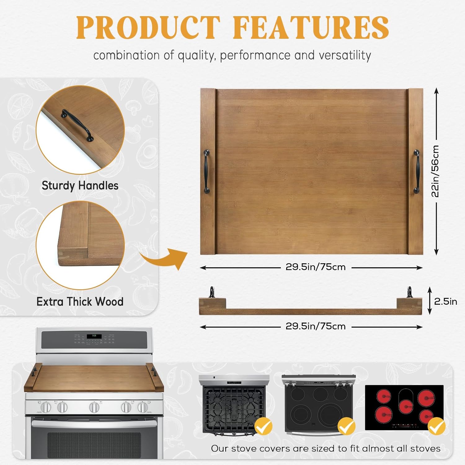 GASHELL Noodle Board Stove Cover with Handles for Electric, Gas Stove Top