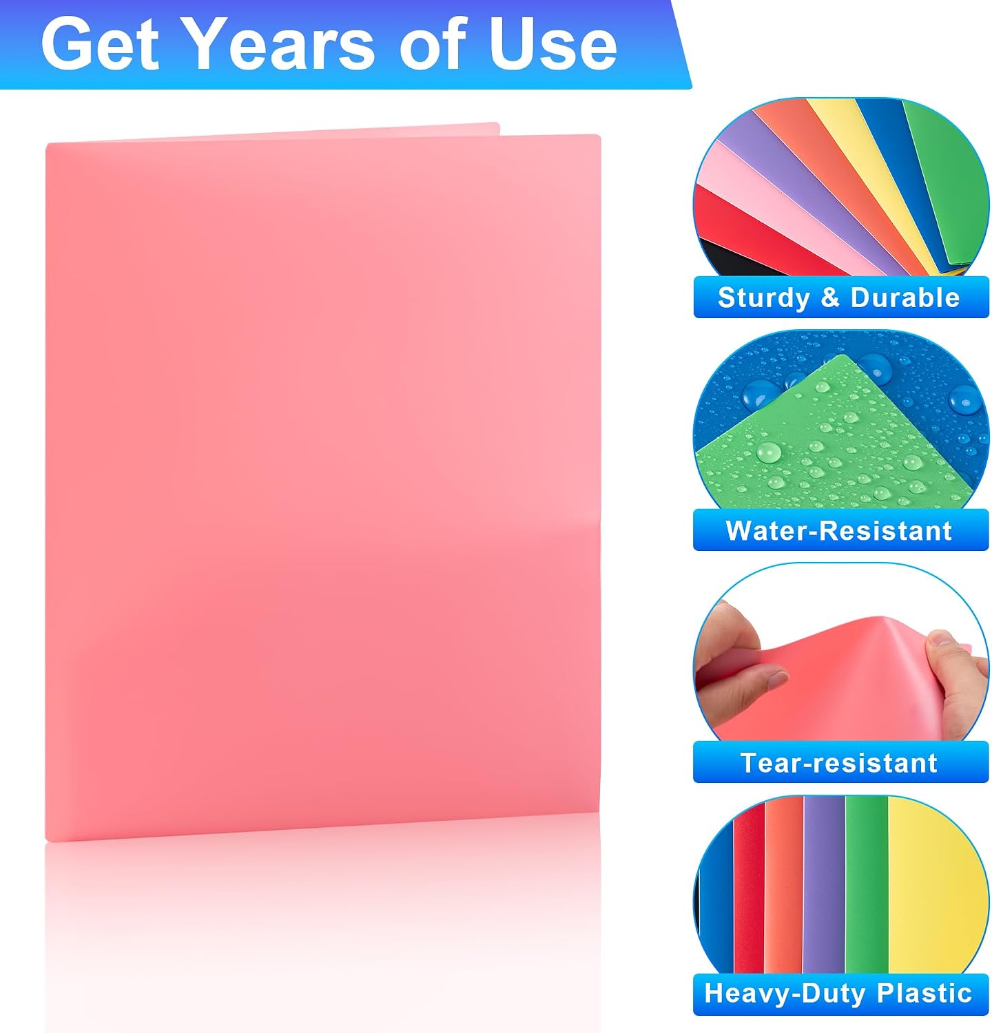 Plastic Folders with Pockets (8 Pack,Assorted Colors)
