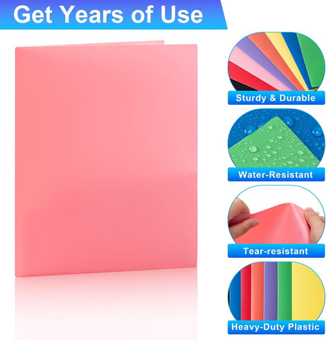 Plastic Folders with Pockets (8 Pack,Assorted Colors)