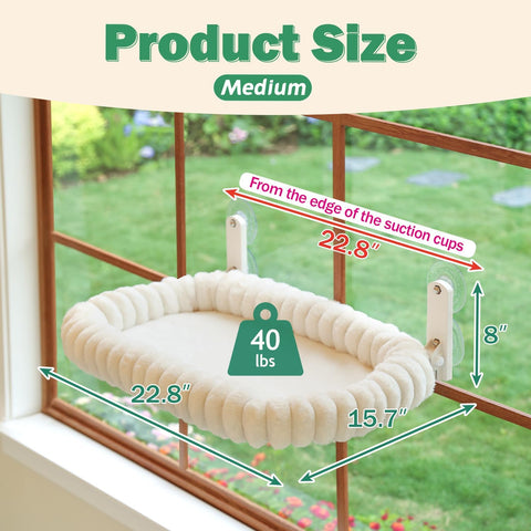 Zakkart SnugCloud Foldable Cat Window Perch (Cream White, M)