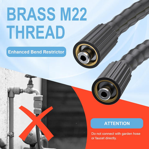 Pressure Washer Hose 100FT with M22 to 3/8'' QC Adapters, 4000PSI