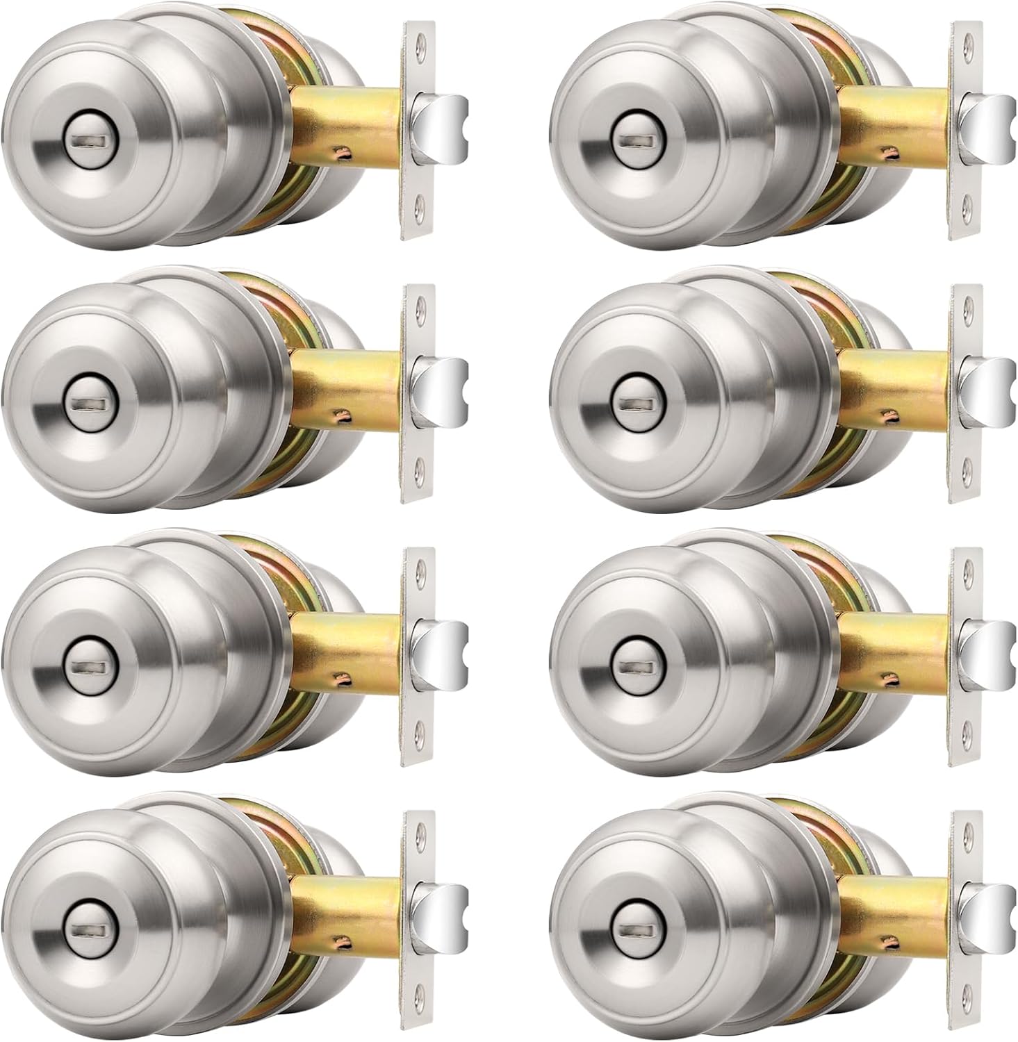 Probrico Brushed Nickel Interior Door Knobs, Privacy Door Knob for Bathroom Bedroom, Stainless Steel Door Knob with Lock for Interior Door, 8 Pack