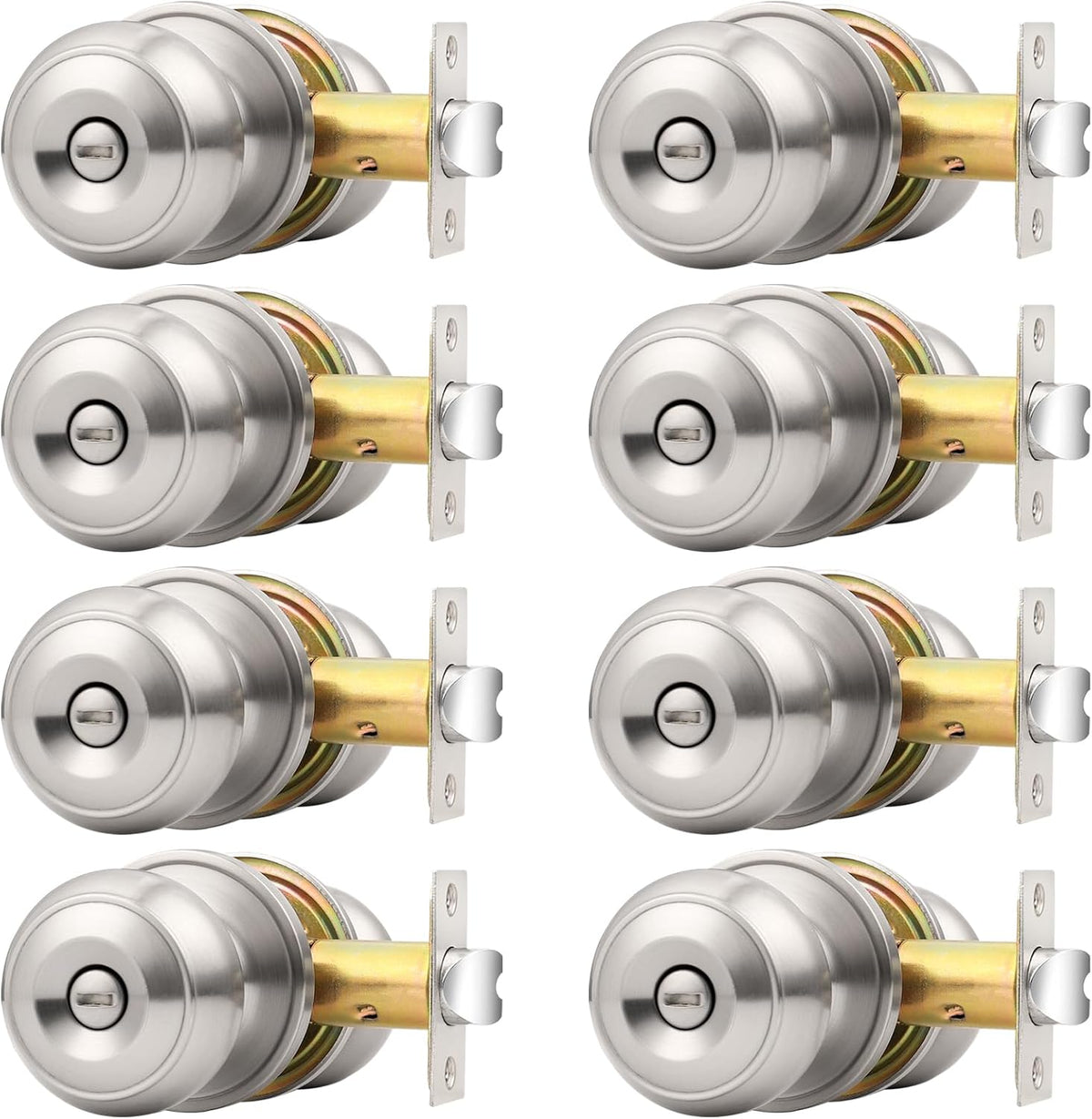 Probrico Brushed Nickel Interior Door Knobs, Privacy Door Knob for Bathroom Bedroom, Stainless Steel Door Knob with Lock for Interior Door, 8 Pack