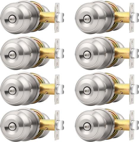Probrico Brushed Nickel Interior Door Knobs, Privacy Door Knob for Bathroom Bedroom, Stainless Steel Door Knob with Lock for Interior Door, 8 Pack