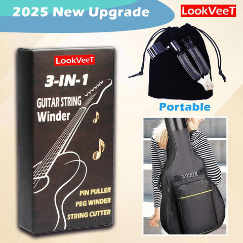 Guitar String Winder, Cutter and Bridge Pin Puller 3-in-1 Tool For Acoustic and Electric Guitars