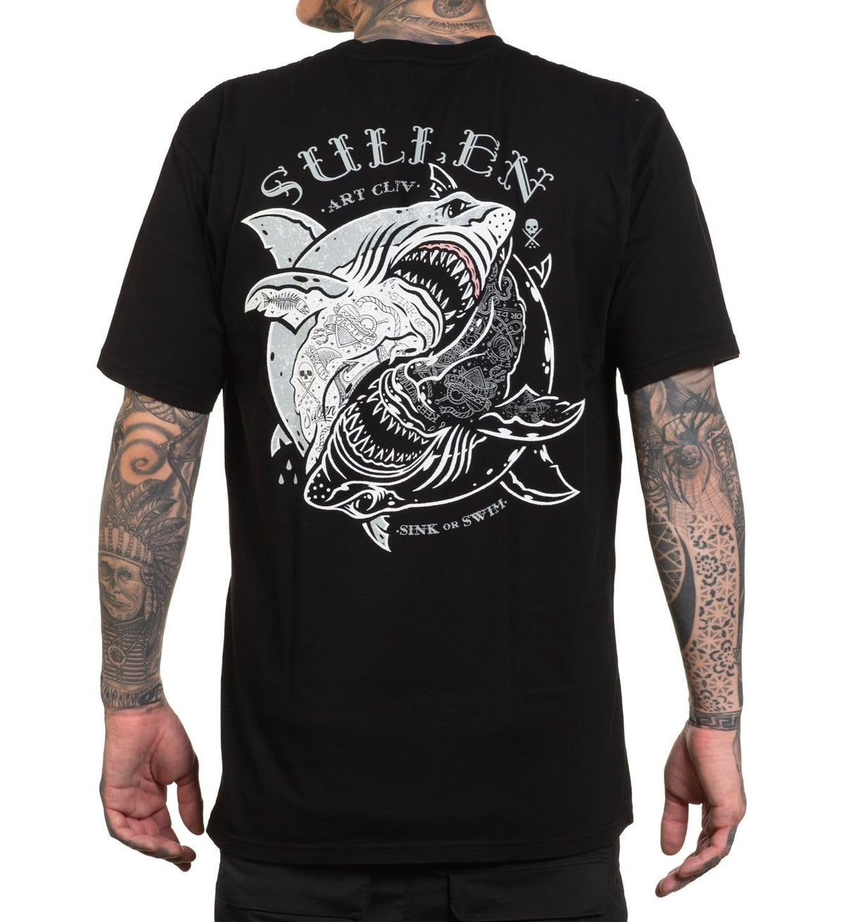 Sullen Men's Sink or Swim Shark Week Capsule Tattoo Lifestyle Graphic Premium Short Sleeve Tee, X-Large, Jet Black