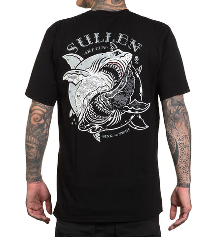 Sullen Men's Sink or Swim Shark Week Capsule Tattoo Lifestyle Graphic Premium Short Sleeve Tee, X-Large, Jet Black