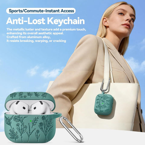 for Airpods 4 Case, Ekoonpft Flower Engraved Soft Silicone Case Cover