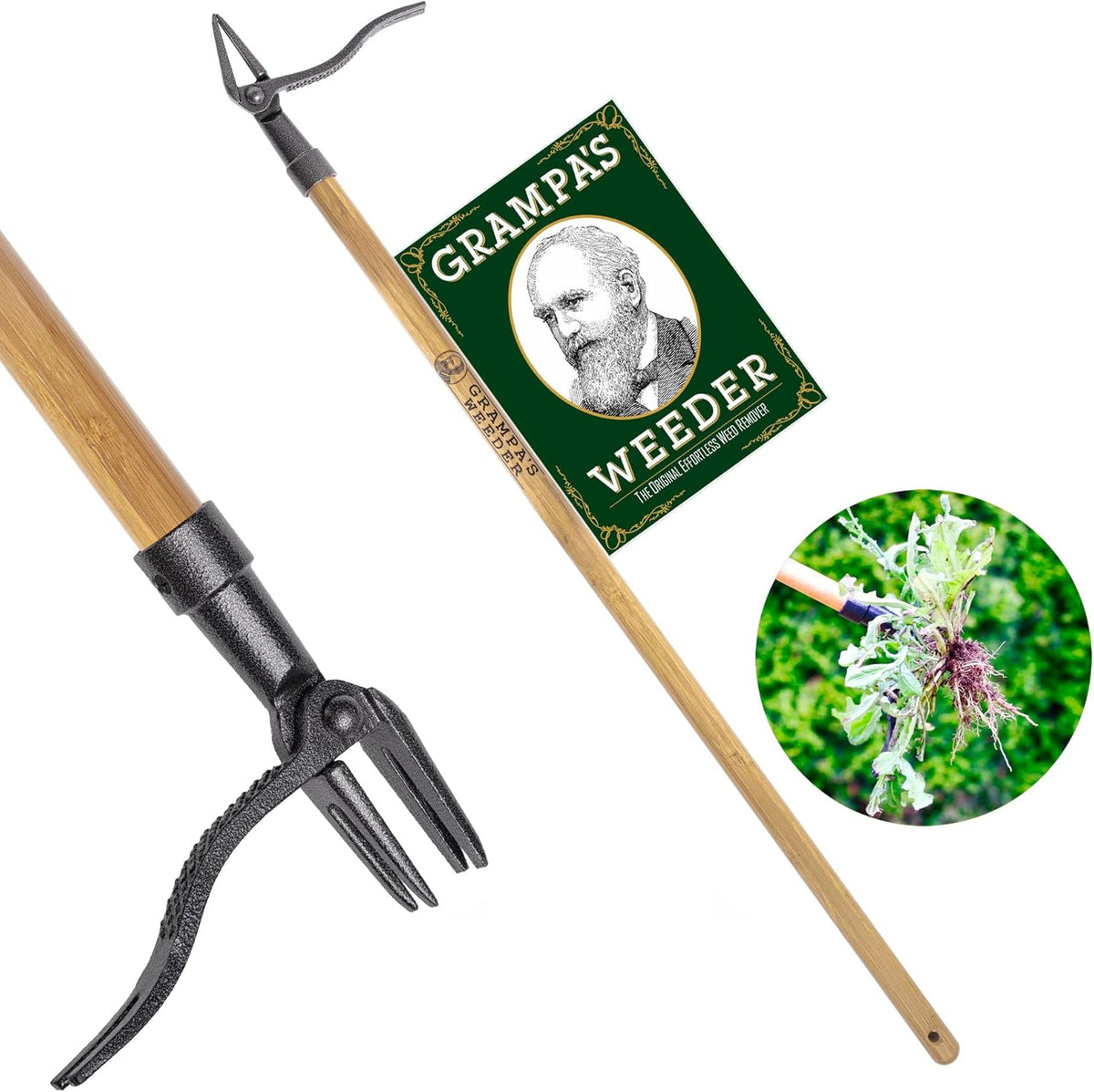 Grampa's Weeder Original Stand Up Weed Puller Tool with Bamboo Long Handle