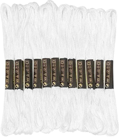 12 Skeins Embroidery Floss White Color, Friendship Bracelet String Cross Stitch Embroidery Thread Floss Bracelet Making Yarn, Craft Floss（White）
