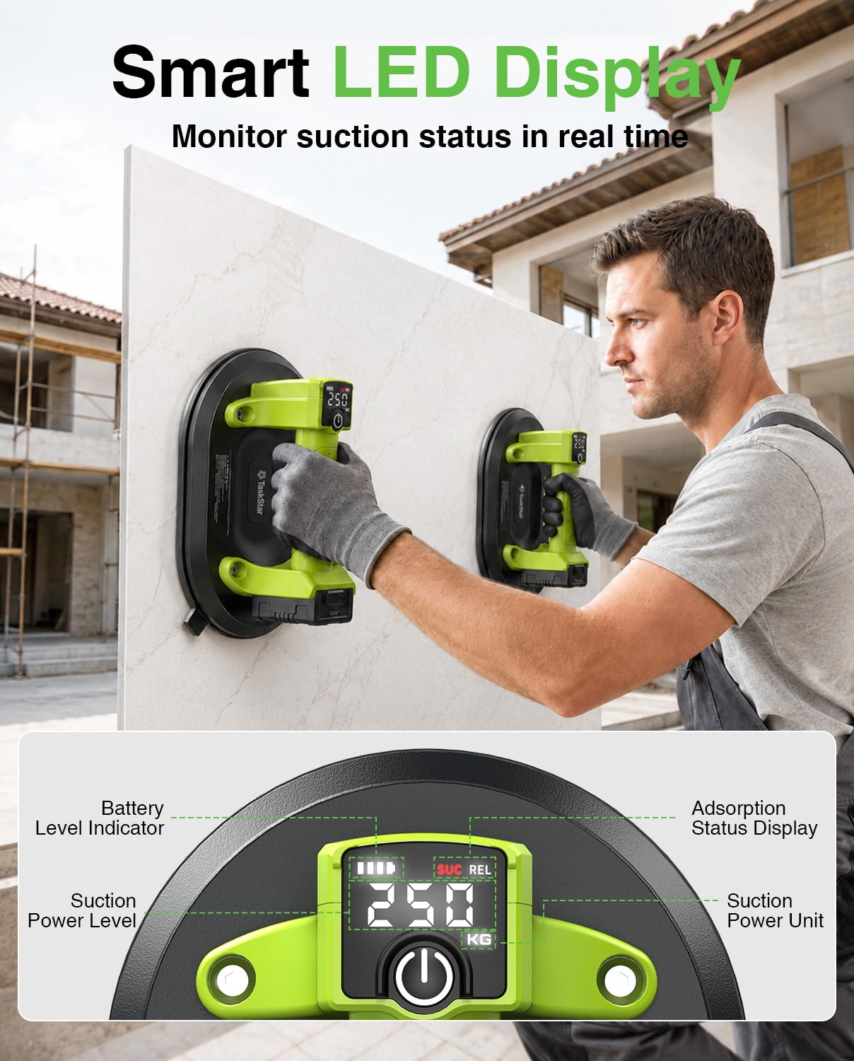 Taskstar Electric Suction Cup for Glass, 550LBS Max Load