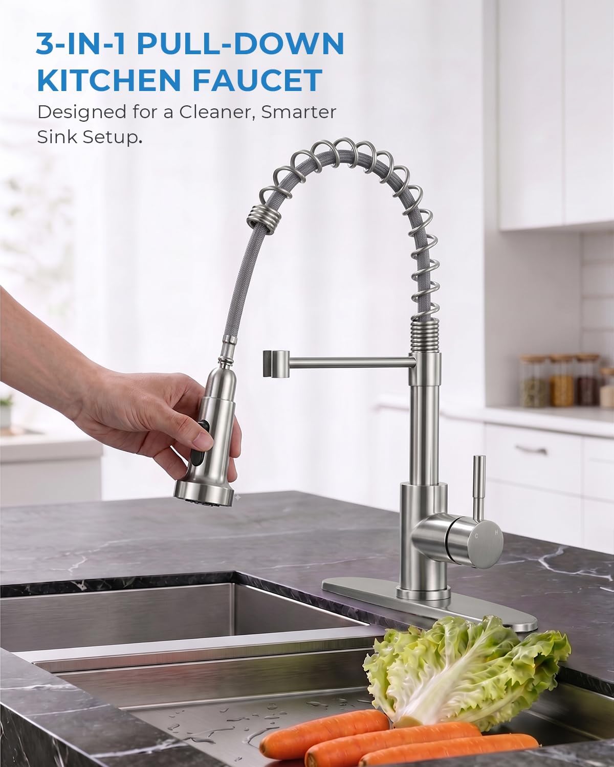 VFAUOSIT Kitchen Faucet with Pull Down Sprayer, Spring Brushed Nickel