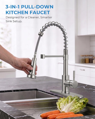 VFAUOSIT Kitchen Faucet with Pull Down Sprayer, Spring Brushed Nickel